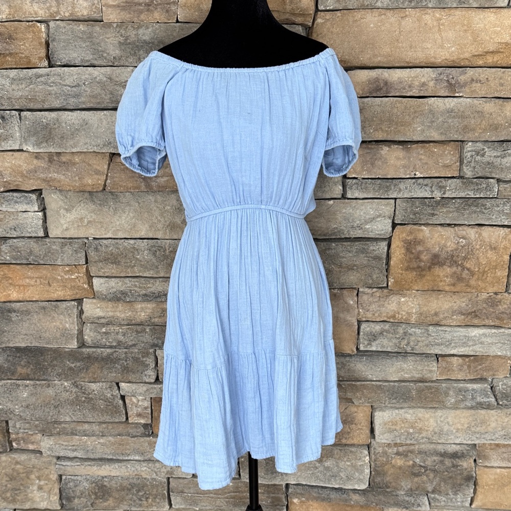 Light Blue Gauze Off-Shoulder Dress